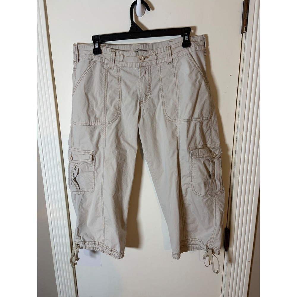 US Polo Assn Womens Cargo Capri Pants Tan Khaki Utility Drawstring Hem 32W